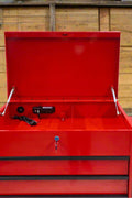34 inch rolling tool bench with 6 drawers in red steel
Heavy-duty tool cart with drawers and locking system
Mobile service tool cabinet with caster wheels
Tool chest with built-in power strip and top tray
Garage tool storage bench in multiple color options
