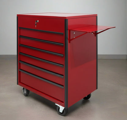 34 inch rolling tool bench with 6 drawers in red steel
Heavy-duty tool cart with drawers and locking system
Mobile service tool cabinet with caster wheels
Tool chest with built-in power strip and top tray
Garage tool storage bench in multiple color options