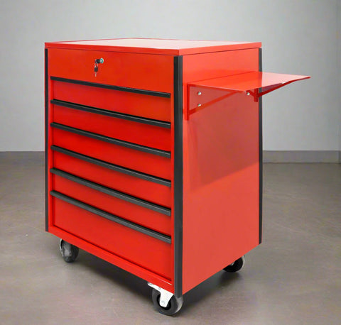 34 inch rolling tool bench with 6 drawers in red steel
Heavy-duty tool cart with drawers and locking system
Mobile service tool cabinet with caster wheels
Tool chest with built-in power strip and top tray
Garage tool storage bench in multiple color options