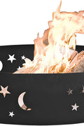 New 36" Large Round Metal Fire Pit Ring with Star & Moon Design – Easy Assembly | SKU: XY0625 - with | Sold by Uncle Wiener's Wholesale