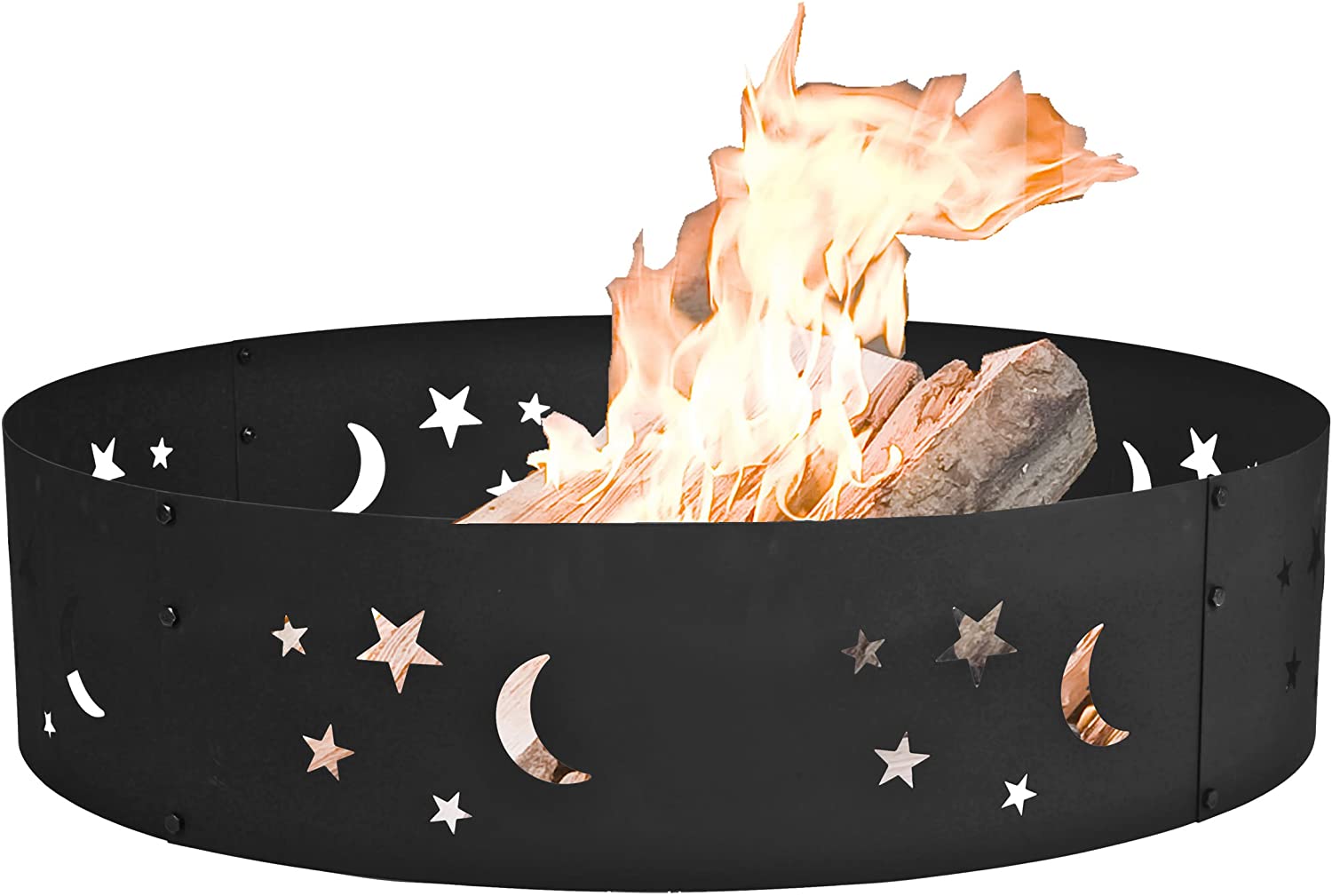 New 36" Large Round Metal Fire Pit Ring with Star & Moon Design – Easy Assembly | SKU: XY0625 - with | Sold by Uncle Wiener's Wholesale