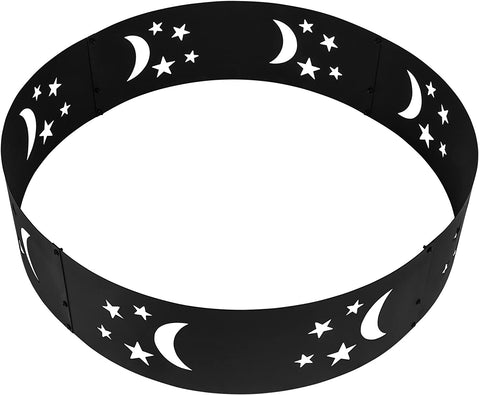 New 36" Large Round Metal Fire Pit Ring with Star & Moon Design – Easy Assembly | SKU: XY0625 - with | Sold by Uncle Wiener's Wholesale