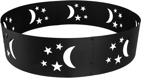 New 36" Large Round Metal Fire Pit Ring with Star & Moon Design – Easy Assembly | SKU: XY0625 - with | Sold by Uncle Wiener's Wholesale