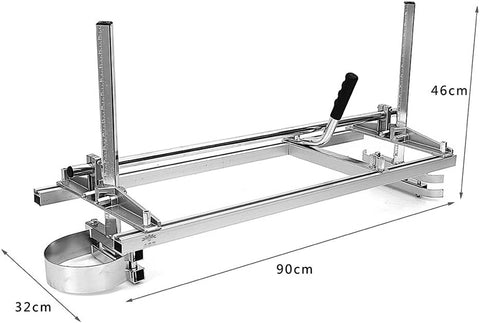 36 inch portable chainsaw mill attached to chainsaw”
Adjustable chainsaw mill cutting log into plank
Aluminum frame chainsaw lumber guide with hardware
S1172 chainsaw milling tool close-up
Chainsaw mill cutting hardwood lumber outdoors