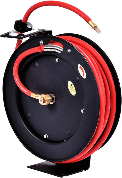New 3/8″ x 25 Ft Metal Hybrid Air Hose Reel – Durable Retractable Air Compressor Hose S1163 - with | Sold by Uncle Wiener's Wholesale