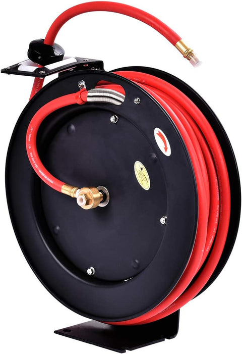 New 3/8″ x 25 Ft Metal Hybrid Air Hose Reel – Durable Retractable Air Compressor Hose S1163 - with | Sold by Uncle Wiener's Wholesale