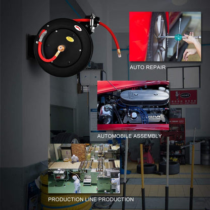 New 3/8″ x 25 Ft Metal Hybrid Air Hose Reel – Durable Retractable Air Compressor Hose S1163 - with | Sold by Uncle Wiener's Wholesale
