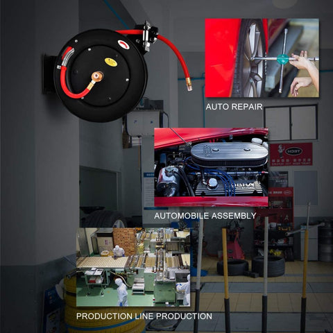 New 3/8″ x 25 Ft Metal Hybrid Air Hose Reel – Durable Retractable Air Compressor Hose S1163 - with | Sold by Uncle Wiener's Wholesale