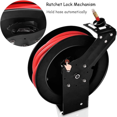New 3/8″ x 25 Ft Metal Hybrid Air Hose Reel – Durable Retractable Air Compressor Hose S1163 - with | Sold by Uncle Wiener's Wholesale