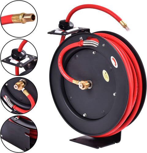 New 3/8″ x 25 Ft Metal Hybrid Air Hose Reel – Durable Retractable Air Compressor Hose S1163 - with | Sold by Uncle Wiener's Wholesale