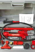 "Porta power hydraulic body repair jack kit with storage case"

"Hydraulic auto frame straightening kit with rams and extensions"

"10 ton red porta power jack system for car and truck frame repair"