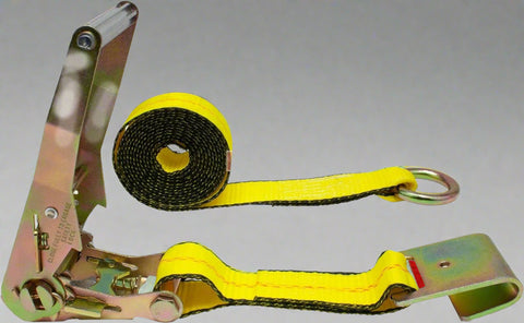4-Pack Yellow Lasso Ratchet Tie-Down Straps with Flat Hooks and O-Rings

Heavy-Duty 2” x 10’ Tie-Down Strap – Flat Hook and O-Ring Detail

Ratchet Strap for Auto Hauling – 3,335 lbs WLL – Side View

Complete Lasso Wheel Net Set – Yellow Nylon Tie-Down Straps