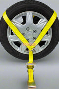 4-Pack Yellow Lasso Ratchet Tie-Down Straps with Flat Hooks and O-Rings

Heavy-Duty 2” x 10’ Tie-Down Strap – Flat Hook and O-Ring Detail

Ratchet Strap for Auto Hauling – 3,335 lbs WLL – Side View

Complete Lasso Wheel Net Set – Yellow Nylon Tie-Down Straps