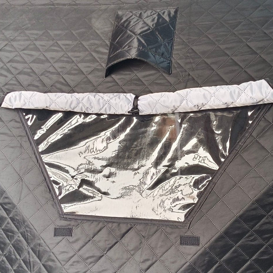 "Heavy-duty insulated pop-up ice fishing tent for 4-6 people"

"Black pop-up ice shelter with durable waterproof construction"

"Spacious insulated tent for winter camping and ice fishing"

"Pop-up setup ice fishing tent with chimney port option"

"Portable insulated ice fishing shelter with heavy-duty fabric"
