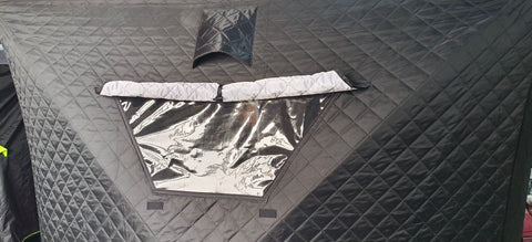 "Heavy-duty insulated pop-up ice fishing tent for 4-6 people"

"Black pop-up ice shelter with durable waterproof construction"

"Spacious insulated tent for winter camping and ice fishing"

"Pop-up setup ice fishing tent with chimney port option"

"Portable insulated ice fishing shelter with heavy-duty fabric"