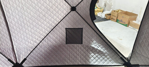 "Heavy-duty insulated pop-up ice fishing tent for 4-6 people"

"Black pop-up ice shelter with durable waterproof construction"

"Spacious insulated tent for winter camping and ice fishing"

"Pop-up setup ice fishing tent with chimney port option"

"Portable insulated ice fishing shelter with heavy-duty fabric"