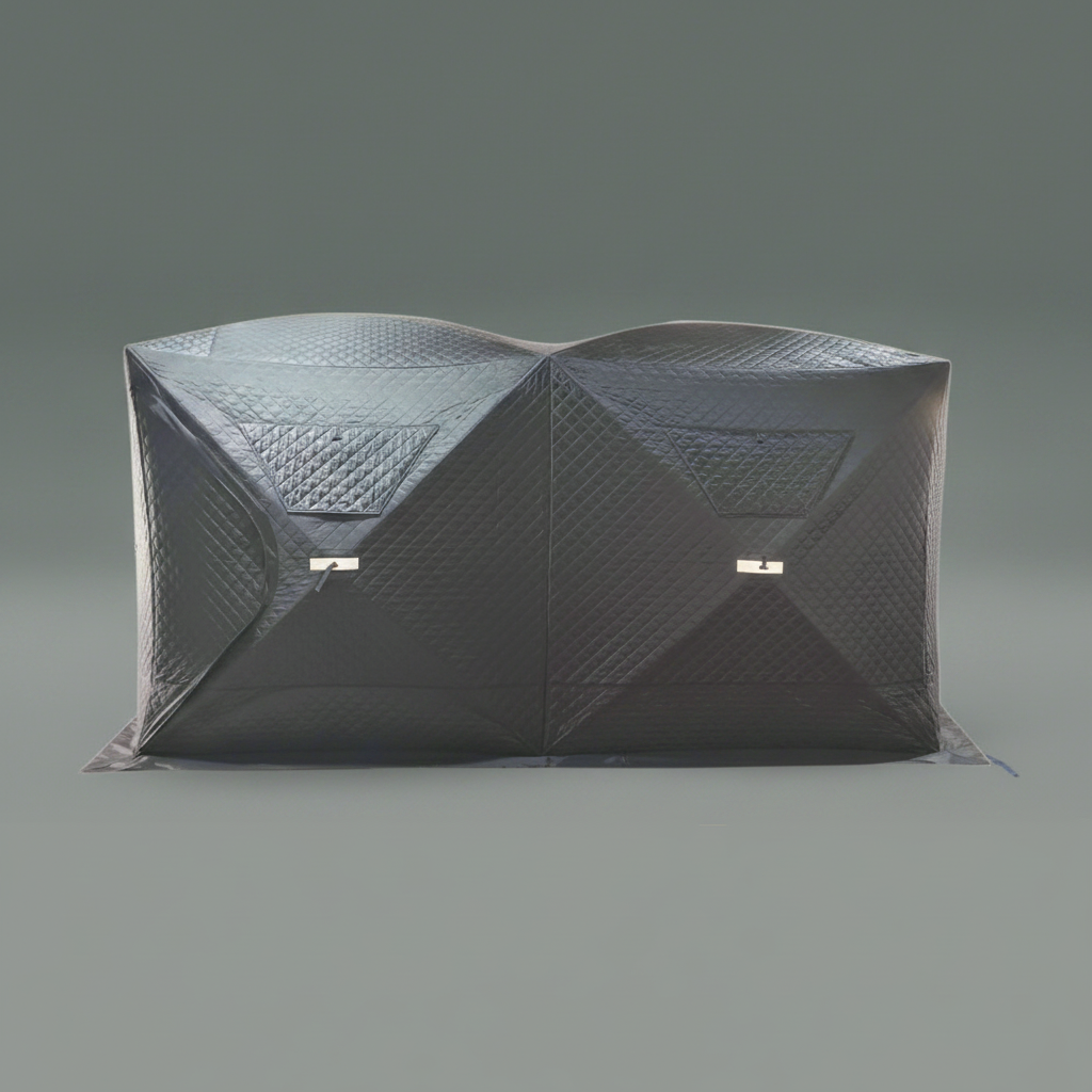 "Heavy-duty insulated pop-up ice fishing tent for 4-6 people"

"Black pop-up ice shelter with durable waterproof construction"

"Spacious insulated tent for winter camping and ice fishing"

"Pop-up setup ice fishing tent with chimney port option"

"Portable insulated ice fishing shelter with heavy-duty fabric"