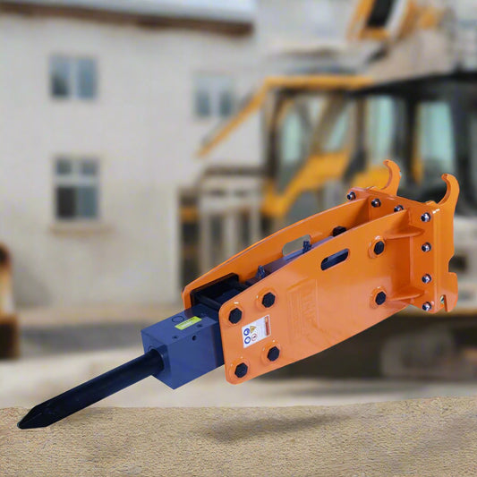 429533 Hydraulic Hammer Breaker for 4–7 Ton Excavators and Backhoes – Orange heavy-duty attachment with quick-change mount