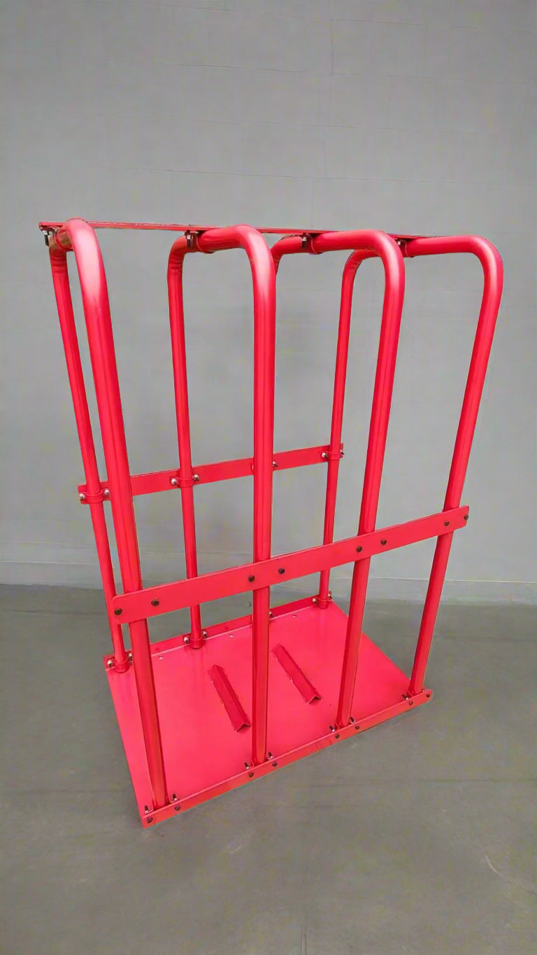 4-bar steel tire inflation safety cage for truck tires
Heavy-duty tire inflation cage red powder-coated finish
Truck and bus tire safety cage with 4-bar system
Inflation safety cage with open access door for truck tires