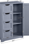 Gray 4-drawer floor cabinet with adjustable shelf
White MDF bathroom storage cabinet
Side view of modern drawer cabinet
Floor cabinet with 4 drawers and 1 door
Compact utility cabinet for kitchen or bath