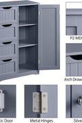 Gray 4-drawer floor cabinet with adjustable shelf
White MDF bathroom storage cabinet
Side view of modern drawer cabinet
Floor cabinet with 4 drawers and 1 door
Compact utility cabinet for kitchen or bath