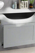 Gray 4-drawer floor cabinet with adjustable shelf
White MDF bathroom storage cabinet
Side view of modern drawer cabinet
Floor cabinet with 4 drawers and 1 door
Compact utility cabinet for kitchen or bath