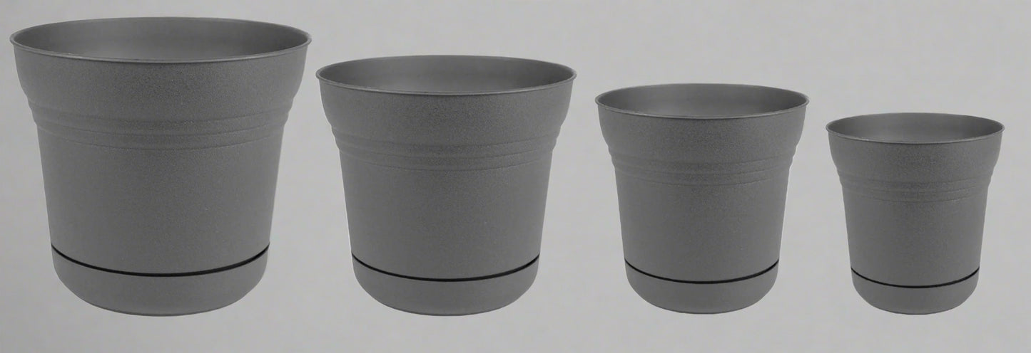 "4-Piece Flower Pot and Saucer Set Gray Plastic Planters"

"Durable Gray Plastic Pots for Indoor and Outdoor Plants"

"Stackable Modern Gray Flower Pots with Saucers"

"Flower Pot Kit 5 7 10 12 Inch Sizes with Drainage Holes"

"Weather-Resistant Lightweight Planters with Matching Saucers"