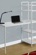 “Modern 4 ft home office computer desk with shelves – white and gray”

“Compact white writing desk with metal frame and storage shelf”

“Espresso and gray minimalist 4 ft computer desk for small spaces”

“Small home office setup with 4-foot writing desk and accessories”

“Side view of 4ft white desk with open-frame shelving for storage”