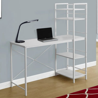 “Modern 4 ft home office computer desk with shelves – white and gray”

“Compact white writing desk with metal frame and storage shelf”

“Espresso and gray minimalist 4 ft computer desk for small spaces”

“Small home office setup with 4-foot writing desk and accessories”

“Side view of 4ft white desk with open-frame shelving for storage”
