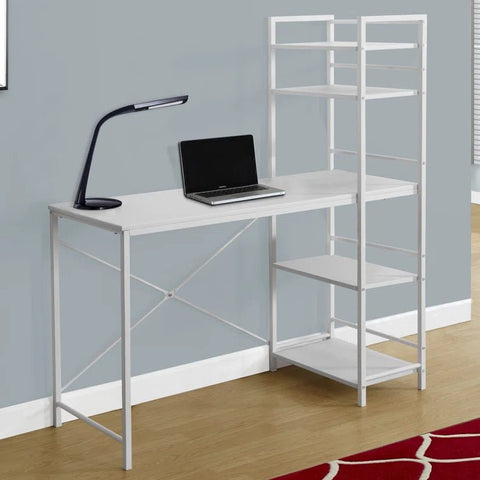 “Modern 4 ft home office computer desk with shelves – white and gray”

“Compact white writing desk with metal frame and storage shelf”

“Espresso and gray minimalist 4 ft computer desk for small spaces”

“Small home office setup with 4-foot writing desk and accessories”

“Side view of 4ft white desk with open-frame shelving for storage”