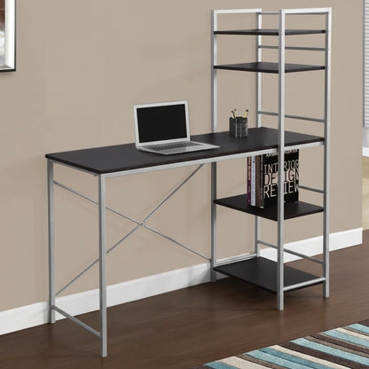 “Modern 4 ft home office computer desk with shelves – white and gray”

“Compact white writing desk with metal frame and storage shelf”

“Espresso and gray minimalist 4 ft computer desk for small spaces”

“Small home office setup with 4-foot writing desk and accessories”

“Side view of 4ft white desk with open-frame shelving for storage”