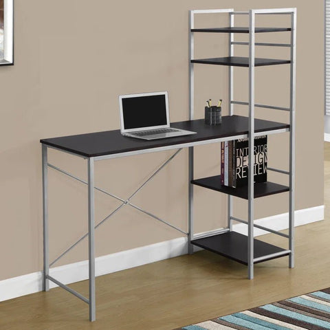 “Modern 4 ft home office computer desk with shelves – white and gray”

“Compact white writing desk with metal frame and storage shelf”

“Espresso and gray minimalist 4 ft computer desk for small spaces”

“Small home office setup with 4-foot writing desk and accessories”

“Side view of 4ft white desk with open-frame shelving for storage”