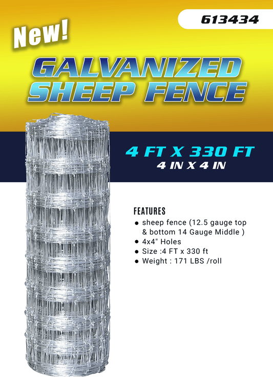 4 FT x 330 FT Galvanized Sheep Fence with 4x4 Inch Wire Mesh
