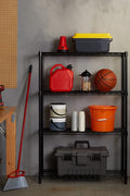 New 4 - Layer Wire Storage Shelf with Adjustable Shelves & Heavy Duty Load – Black | SKU: WS645 - with | Sold by Uncle Wiener's Wholesale