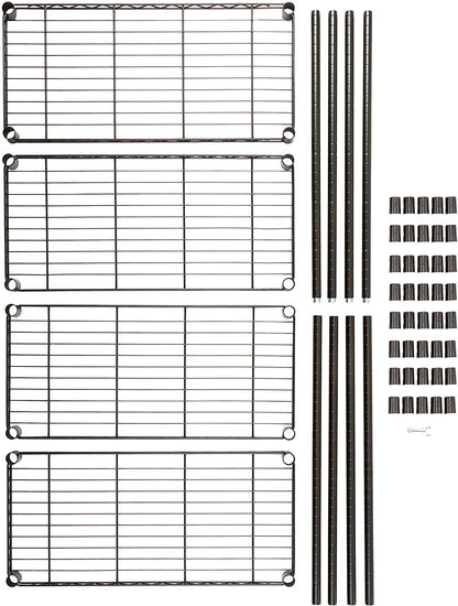 New 4 - Layer Wire Storage Shelf with Adjustable Shelves & Heavy Duty Load – Black | SKU: WS645 - with | Sold by Uncle Wiener's Wholesale