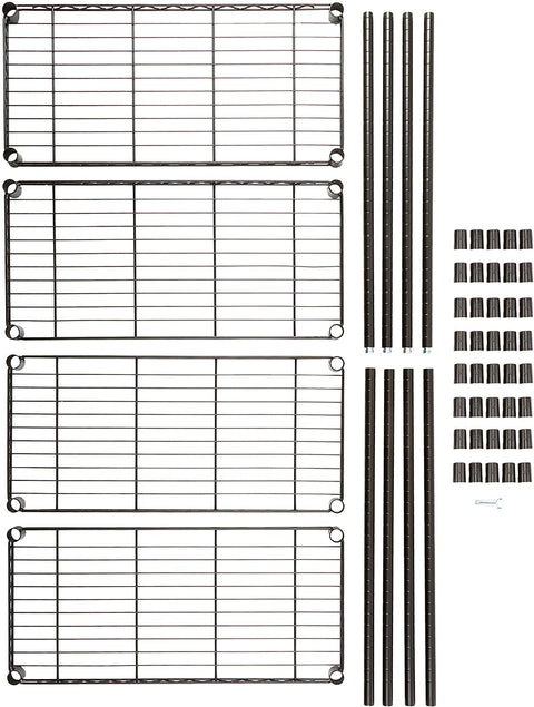 New 4 - Layer Wire Storage Shelf with Adjustable Shelves & Heavy Duty Load – Black | SKU: WS645 - with | Sold by Uncle Wiener's Wholesale