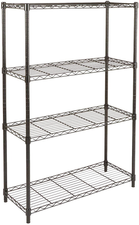 New 4 - Layer Wire Storage Shelf with Adjustable Shelves & Heavy Duty Load – Black | SKU: WS645 - with | Sold by Uncle Wiener's Wholesale
