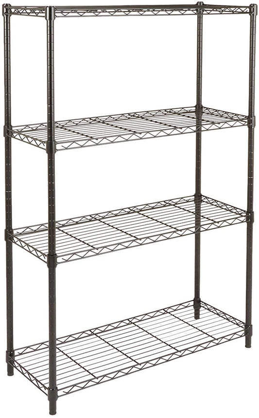 New 4 - Layer Wire Storage Shelf with Adjustable Shelves & Heavy Duty Load – Black | SKU: WS645 - with | Sold by Uncle Wiener's Wholesale