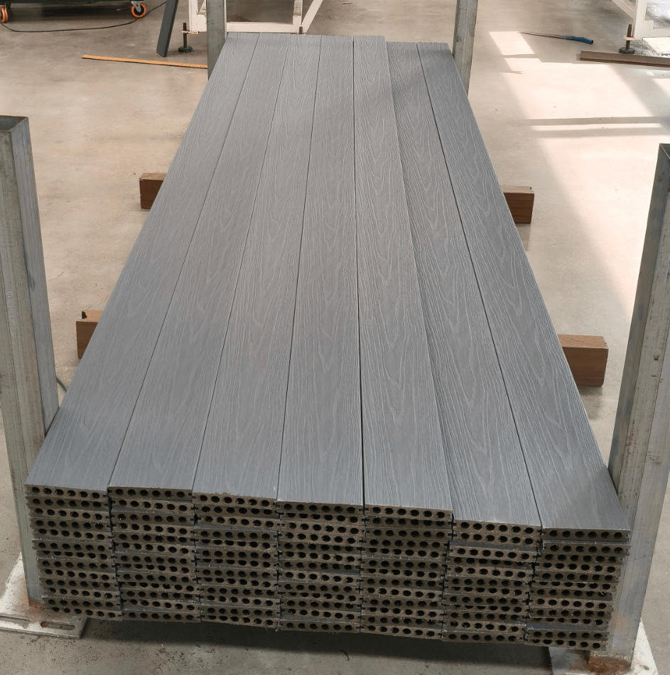 New 4 - Pack Co - Extruded WPC Decking Boards – 5.5" x 0.9" x 114" | Composite Deck Planks – Charcoal, Teak, Light Gray | Covers 17.44 Sq.Ft. - with Light Gray | Sold by Uncle Wiener's Wholesale