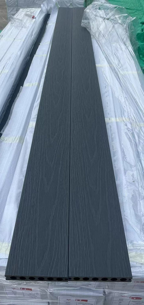New 4 - Pack Co - Extruded WPC Decking Boards – 5.5" x 0.9" x 114" | Composite Deck Planks – Charcoal, Teak, Light Gray | Covers 17.44 Sq.Ft. - with Charcoal | Sold by Uncle Wiener's Wholesale