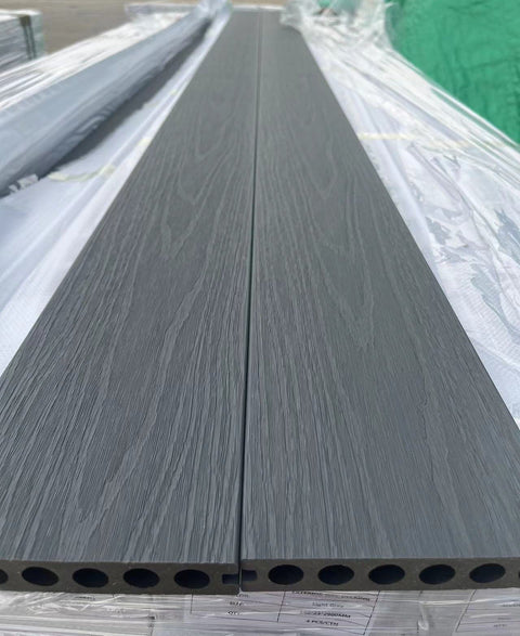 New 4 - Pack Co - Extruded WPC Decking Boards – 5.5" x 0.9" x 114" | Composite Deck Planks – Charcoal, Teak, Light Gray | Covers 17.44 Sq.Ft. - with Light Gray | Sold by Uncle Wiener's Wholesale