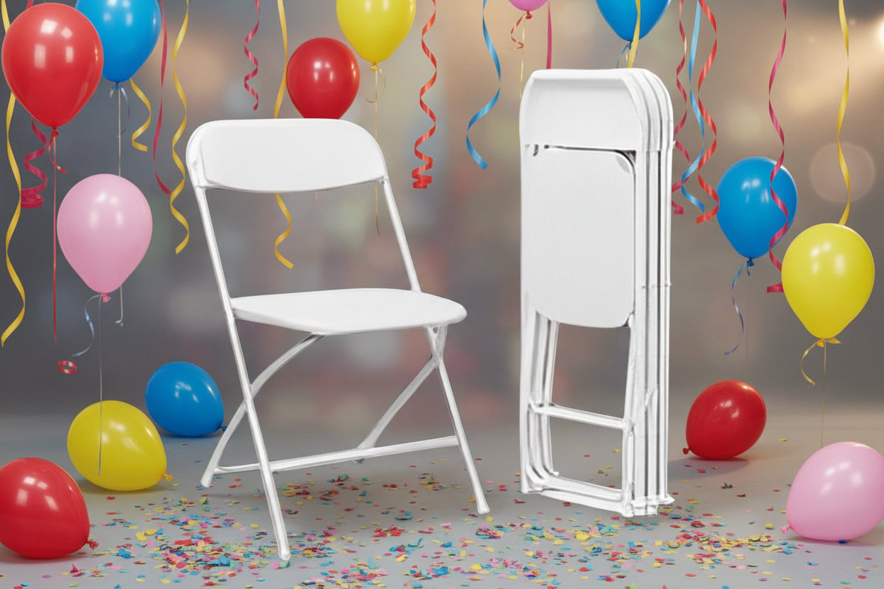 4-Pack White Plastic Folding Chairs – Stacked View