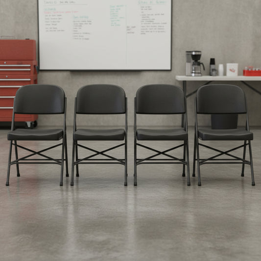 4-Pack White Plastic Folding Chairs – Stacked View
