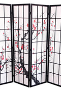 4-panel Japanese room divider with plum blossom design

Folding privacy screen with black wooden frame

Floral rice paper room divider for home decor

Lightweight Japanese-inspired room partition

Decorative folding screen with red blossom print