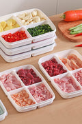 "4-piece stackable food storage containers with compartments"

"Freezer-safe meal prep containers with lids"

"Plastic rectangular containers for snacks and meals"