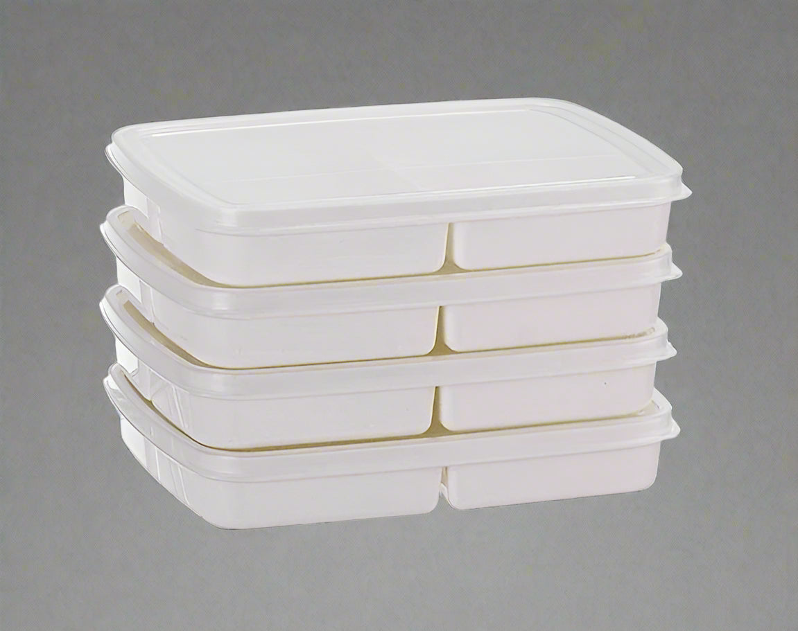 "4-piece stackable food storage containers with compartments"

"Freezer-safe meal prep containers with lids"

"Plastic rectangular containers for snacks and meals"