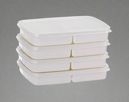"4-piece stackable food storage containers with compartments"

"Freezer-safe meal prep containers with lids"

"Plastic rectangular containers for snacks and meals"