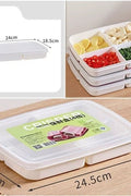 "4-piece stackable food storage containers with compartments"

"Freezer-safe meal prep containers with lids"

"Plastic rectangular containers for snacks and meals"