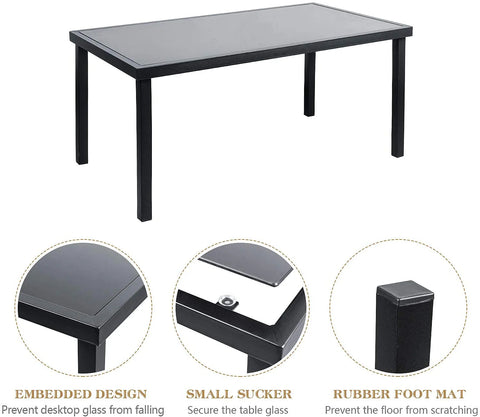 "4-piece black outdoor patio furniture set with Textilene mesh seats and glass-top coffee table – Model S3086"