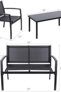 "4-piece black outdoor patio furniture set with Textilene mesh seats and glass-top coffee table – Model S3086"